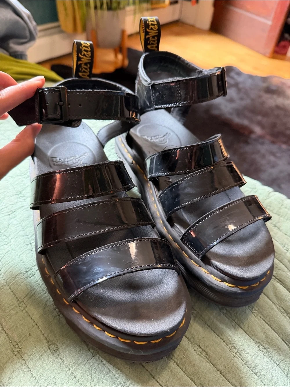 Dr. Martens Women’s Black Patent Leather Multi-Strap Gladiator Sandals size 9